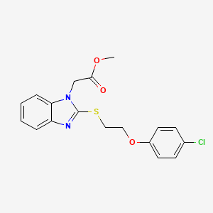 molecular formula C18H17ClN2O3S B2410850 Methyl 2-{2-[2-(4-chlorophenoxy)ethylthio]benzimidazolyl}acetate CAS No. 919975-00-1