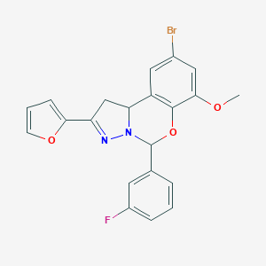 molecular formula C21H16BrFN2O3 B241088 9-Bromo-5-(3-fluorophenyl)-2-(furan-2-yl)-7-methoxy-1,10b-dihydropyrazolo[1,5-c][1,3]benzoxazine 
