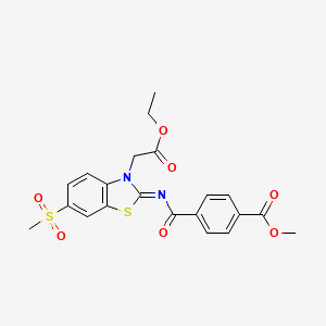 molecular formula C21H20N2O7S2 B2410883 methyl 4-{[(2Z)-3-(2-ethoxy-2-oxoethyl)-6-methanesulfonyl-2,3-dihydro-1,3-benzothiazol-2-ylidene]carbamoyl}benzoate CAS No. 865247-40-1