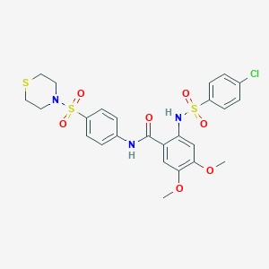 molecular formula C25H26ClN3O7S3 B024109 2-[[(4-Chlorophenyl)sulfonyl]amino]-4,5-dimethoxy-N-[4-(4-thiomorpholinylsulfonyl)phenyl]benzamide CAS No. 254877-04-8