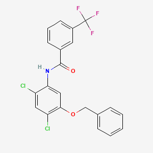 molecular formula C21H14Cl2F3NO2 B2410932 N-(5-(Benzyloxy)-2,4-dichlorophenyl)-3-(trifluoromethyl)benzenecarboxamide CAS No. 338961-19-6