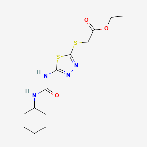molecular formula C13H20N4O3S2 B2410938 Ethyl 2-[(5-{[(cyclohexylamino)carbonyl]amino}-1,3,4-thiadiazol-2-yl)sulfanyl]acetate CAS No. 866042-11-7