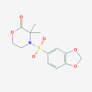 molecular formula C13H15NO6S B241095 4-(1,3-Benzodioxol-5-ylsulfonyl)-3,3-dimethyl-2-morpholinone 