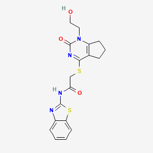 molecular formula C18H18N4O3S2 B2410993 N-(benzo[d]thiazol-2-yl)-2-((1-(2-hydroxyethyl)-2-oxo-2,5,6,7-tetrahydro-1H-cyclopenta[d]pyrimidin-4-yl)thio)acetamide CAS No. 920164-80-3