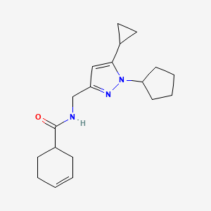molecular formula C19H27N3O B2411002 N-[(1-cyclopentyl-5-cyclopropyl-1H-pyrazol-3-yl)methyl]cyclohex-3-ene-1-carboxamide CAS No. 1448060-69-2