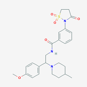 molecular formula C25H31N3O5S B241101 3-(1,1-dioxido-3-oxo-2-isothiazolidinyl)-N-[2-(4-methoxyphenyl)-2-(4-methyl-1-piperidinyl)ethyl]benzamide 