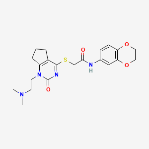molecular formula C21H26N4O4S B2411018 N-(2,3-dihydrobenzo[b][1,4]dioxin-6-yl)-2-((1-(2-(dimethylamino)ethyl)-2-oxo-2,5,6,7-tetrahydro-1H-cyclopenta[d]pyrimidin-4-yl)thio)acetamide CAS No. 898445-32-4
