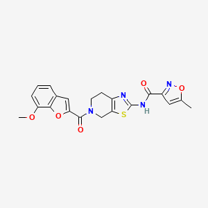 molecular formula C21H18N4O5S B2411021 N-(5-(7-methoxybenzofuran-2-carbonyl)-4,5,6,7-tetrahydrothiazolo[5,4-c]pyridin-2-yl)-5-methylisoxazole-3-carboxamide CAS No. 1396877-81-8