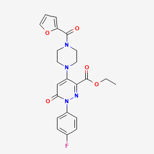 molecular formula C22H21FN4O5 B2411032 Ethyl 1-(4-fluorophenyl)-4-(4-(furan-2-carbonyl)piperazin-1-yl)-6-oxo-1,6-dihydropyridazine-3-carboxylate CAS No. 922016-58-8