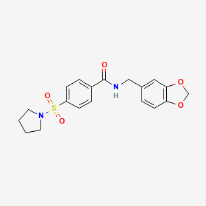 molecular formula C19H20N2O5S B2411056 N-(1,3-benzodioxol-5-ylmethyl)-4-(pyrrolidin-1-ylsulfonyl)benzamide CAS No. 325694-45-9