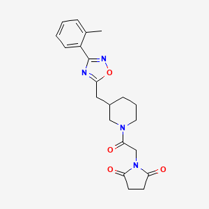 B2411088 1-(2-Oxo-2-(3-((3-(o-tolyl)-1,2,4-oxadiazol-5-yl)methyl)piperidin-1-yl)ethyl)pyrrolidine-2,5-dione CAS No. 1705995-92-1