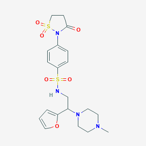 molecular formula C20H26N4O6S2 B241110 4-(1,1-dioxido-3-oxo-2-isothiazolidinyl)-N-[2-(2-furyl)-2-(4-methyl-1-piperazinyl)ethyl]benzenesulfonamide 