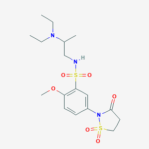 molecular formula C17H27N3O6S2 B241111 N-[2-(diethylamino)propyl]-2-methoxy-5-(1,1,3-trioxo-1,2-thiazolidin-2-yl)benzenesulfonamide 
