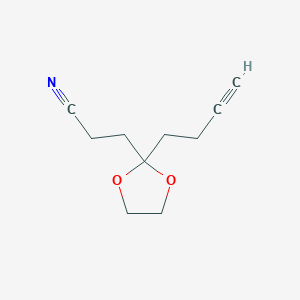 molecular formula C10H13NO2 B2411153 3-[2-(But-3-yn-1-yl)-1,3-dioxolan-2-yl]propanenitrile CAS No. 2228150-74-9
