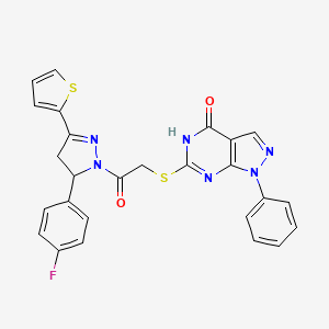 6-[2-[3-(4-fluorophenyl)-5-thiophen-2-yl-3,4-dihydropyrazol-2-yl]-2-oxoethyl]sulfanyl-1-phenyl-2H-pyrazolo[3,4-d]pyrimidin-4-one