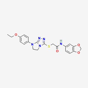 molecular formula C21H21N5O4S B2411272 N-(benzo[d][1,3]dioxol-5-yl)-2-((7-(4-ethoxyphenyl)-6,7-dihydro-5H-imidazo[2,1-c][1,2,4]triazol-3-yl)thio)acetamide CAS No. 921858-70-0