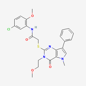 molecular formula C25H25ClN4O4S B2411281 N-(5-chloro-2-methoxyphenyl)-2-{[3-(2-methoxyethyl)-5-methyl-4-oxo-7-phenyl-3H,4H,5H-pyrrolo[3,2-d]pyrimidin-2-yl]sulfanyl}acetamide CAS No. 1112035-57-0