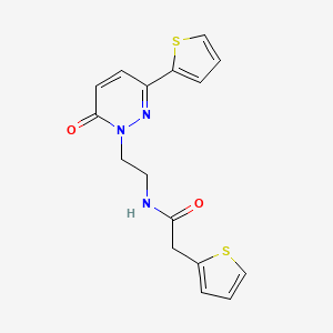 molecular formula C16H15N3O2S2 B2411417 N-(2-(6-oxo-3-(thiophen-2-yl)pyridazin-1(6H)-yl)ethyl)-2-(thiophen-2-yl)acetamide CAS No. 946264-54-6