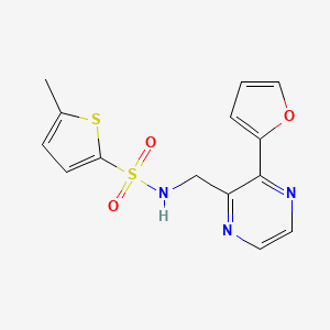 molecular formula C14H13N3O3S2 B2411482 N-((3-(furan-2-yl)pyrazin-2-yl)methyl)-5-methylthiophene-2-sulfonamide CAS No. 2034465-19-3
