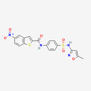 molecular formula C19H14N4O6S2 B2411512 N-{4-[(5-methyl-1,2-oxazol-3-yl)sulfamoyl]phenyl}-5-nitro-1-benzothiophene-2-carboxamide CAS No. 314246-32-7