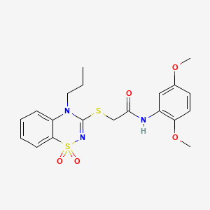 molecular formula C20H23N3O5S2 B2411515 N-(2,5-dimethoxyphenyl)-2-((1,1-dioxido-4-propyl-4H-benzo[e][1,2,4]thiadiazin-3-yl)thio)acetamide CAS No. 899725-62-3