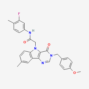 molecular formula C28H25FN4O3 B2411590 N-(3-fluoro-4-methylphenyl)-2-(3-(4-methoxybenzyl)-8-methyl-4-oxo-3H-pyrimido[5,4-b]indol-5(4H)-yl)acetamide CAS No. 1189715-89-6