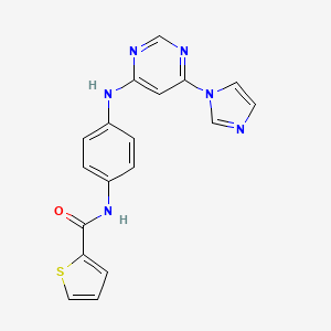 molecular formula C18H14N6OS B2411595 N-(4-((6-(1H-imidazol-1-yl)pyrimidin-4-yl)amino)phenyl)thiophene-2-carboxamide CAS No. 1171852-77-9