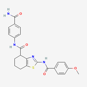 molecular formula C23H22N4O4S B2411599 N-(4-carbamoylphenyl)-2-(4-methoxybenzamido)-4,5,6,7-tetrahydrobenzo[d]thiazole-4-carboxamide CAS No. 955755-96-1
