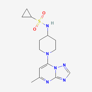 molecular formula C14H20N6O2S B2411636 N-(1-{5-methyl-[1,2,4]triazolo[1,5-a]pyrimidin-7-yl}piperidin-4-yl)cyclopropanesulfonamide CAS No. 2415629-04-6