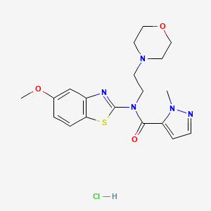 molecular formula C19H24ClN5O3S B2411652 N-(5-methoxybenzo[d]thiazol-2-yl)-1-methyl-N-(2-morpholinoethyl)-1H-pyrazole-5-carboxamide hydrochloride CAS No. 1189464-24-1
