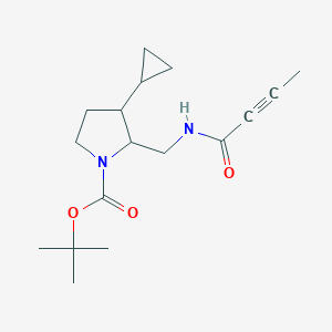 molecular formula C17H26N2O3 B2411700 Tert-butyl 2-[(but-2-ynoylamino)methyl]-3-cyclopropylpyrrolidine-1-carboxylate CAS No. 2411289-24-0