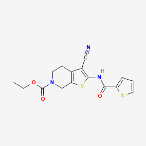 molecular formula C16H15N3O3S2 B2411725 ethyl 3-cyano-2-(thiophene-2-carbonylamino)-5,7-dihydro-4H-thieno[2,3-c]pyridine-6-carboxylate CAS No. 871316-38-0