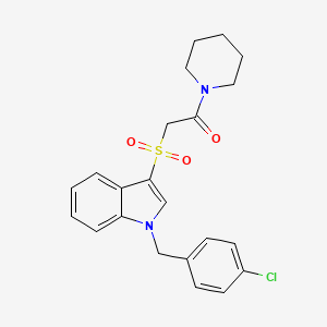 2-[1-[(4-Chlorophenyl)methyl]indol-3-yl]sulfonyl-1-piperidin-1-ylethanone