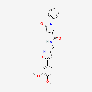 molecular formula C23H23N3O5 B2411772 N-((5-(3,4-dimethoxyphenyl)isoxazol-3-yl)methyl)-5-oxo-1-phenylpyrrolidine-3-carboxamide CAS No. 952970-85-3
