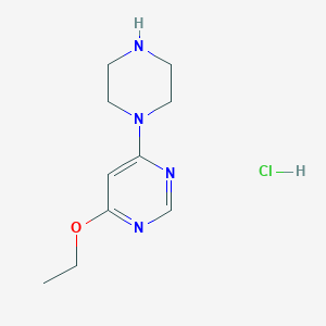 molecular formula C10H17ClN4O B2411809 4-Ethoxy-6-(piperazin-1-yl)pyrimidine hydrochloride CAS No. 1185310-50-2