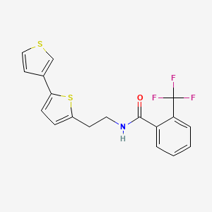 molecular formula C18H14F3NOS2 B2411940 N-(2-([2,3'-bithiophen]-5-yl)ethyl)-2-(trifluoromethyl)benzamide CAS No. 2034253-91-1