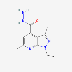 molecular formula C11H15N5O B2412059 1-ethyl-3,6-dimethyl-1H-pyrazolo[3,4-b]pyridine-4-carbohydrazide CAS No. 937598-52-2