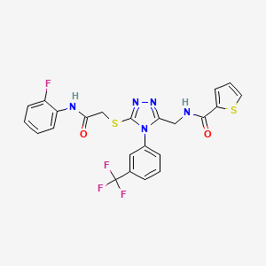 molecular formula C23H17F4N5O2S2 B2412088 N-{[5-({[(2-fluorophenyl)carbamoyl]methyl}sulfanyl)-4-[3-(trifluoromethyl)phenyl]-4H-1,2,4-triazol-3-yl]methyl}thiophene-2-carboxamide CAS No. 389072-26-8
