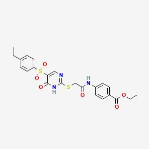 molecular formula C23H23N3O6S2 B2412132 ethyl 4-(2-{[5-(4-ethylbenzenesulfonyl)-6-oxo-1,6-dihydropyrimidin-2-yl]sulfanyl}acetamido)benzoate CAS No. 1223823-00-4