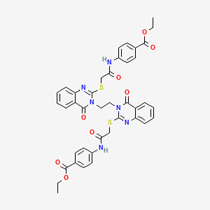 Diethyl 4,4'-((2,2'-((3,3'-(ethane-1,2-diyl)bis(4-oxo-3,4-dihydroquinazoline-3,2-diyl))bis(sulfanediyl))bis(acetyl))bis(azanediyl))dibenzoate