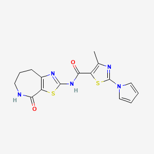 molecular formula C16H15N5O2S2 B2412298 4-methyl-N-{4-oxo-4H,5H,6H,7H,8H-[1,3]thiazolo[5,4-c]azepin-2-yl}-2-(1H-pyrrol-1-yl)-1,3-thiazole-5-carboxamide CAS No. 1797334-10-1