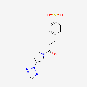 molecular formula C16H20N4O3S B2412326 1-(3-(2H-1,2,3-triazol-2-yl)pyrrolidin-1-yl)-3-(4-(methylsulfonyl)phenyl)propan-1-one CAS No. 2034250-54-7