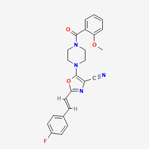 molecular formula C24H21FN4O3 B2412333 2-[(E)-2-(4-fluorophenyl)ethenyl]-5-[4-(2-methoxybenzoyl)piperazin-1-yl]-1,3-oxazole-4-carbonitrile CAS No. 941010-32-8