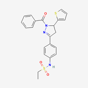 molecular formula C22H21N3O3S2 B2412351 N-(4-(1-benzoyl-5-(thiophen-2-yl)-4,5-dihydro-1H-pyrazol-3-yl)phenyl)ethanesulfonamide CAS No. 852141-51-6