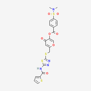 molecular formula C22H18N4O7S4 B2412365 4-oxo-6-(((5-(thiophene-2-carboxamido)-1,3,4-thiadiazol-2-yl)thio)methyl)-4H-pyran-3-yl 4-(N,N-dimethylsulfamoyl)benzoate CAS No. 877643-47-5
