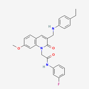 B2412376 2-(3-(((4-ethylphenyl)amino)methyl)-7-methoxy-2-oxoquinolin-1(2H)-yl)-N-(3-fluorophenyl)acetamide CAS No. 893785-86-9