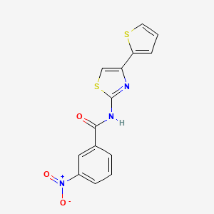 molecular formula C14H9N3O3S2 B2412379 3-nitro-N-(4-(thiophen-2-yl)thiazol-2-yl)benzamide CAS No. 361996-20-5