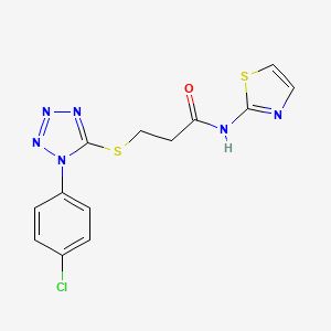 molecular formula C13H11ClN6OS2 B2412389 3-((1-(4-chlorophenyl)-1H-tetrazol-5-yl)thio)-N-(thiazol-2-yl)propanamide CAS No. 924828-41-1