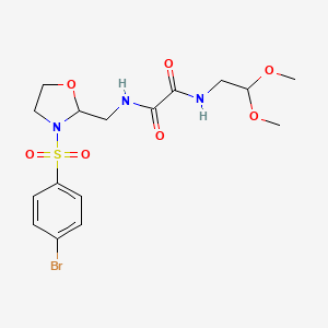 molecular formula C16H22BrN3O7S B2412400 N1-((3-((4-溴苯基)磺酰)恶唑烷-2-基)甲基)-N2-(2,2-二甲氧基乙基)草酰胺 CAS No. 868980-96-5