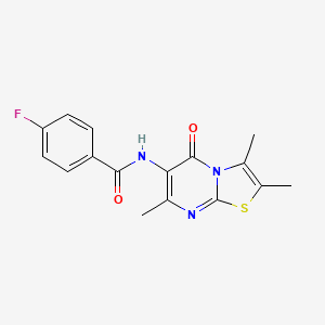 molecular formula C16H14FN3O2S B2412437 4-fluoro-N-(2,3,7-trimethyl-5-oxo-5H-thiazolo[3,2-a]pyrimidin-6-yl)benzamide CAS No. 1021073-97-1